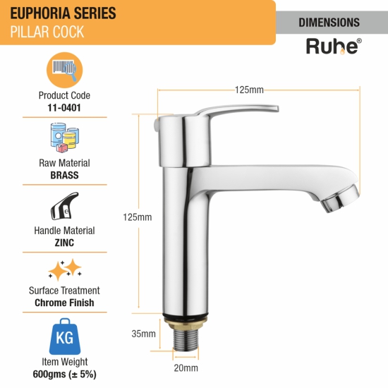 Euphoria Pillar Tap Brass Faucet- by Ruhe®