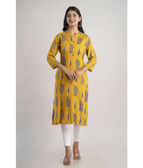 MAUKA - Yellow Rayon Womens Straight Kurti ( Pack of 1 ) - None