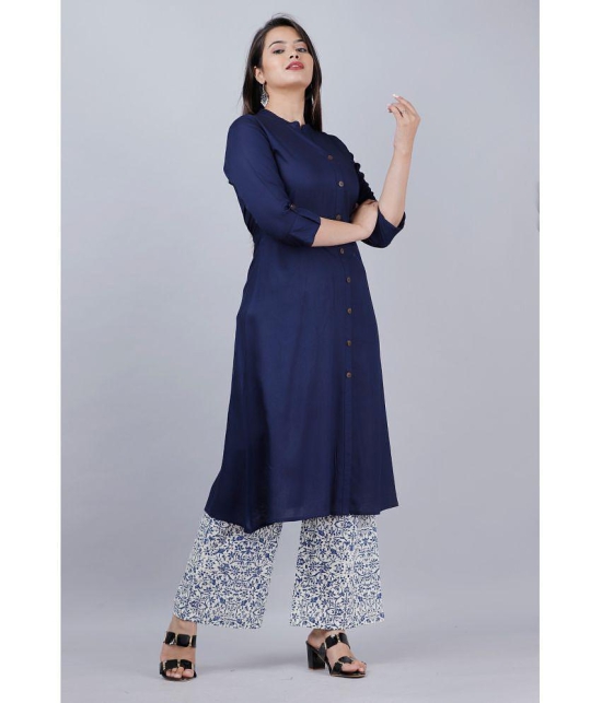 MAUKA - Blue Front Slit Rayon Womens Stitched Salwar Suit ( Pack of 1 ) - None