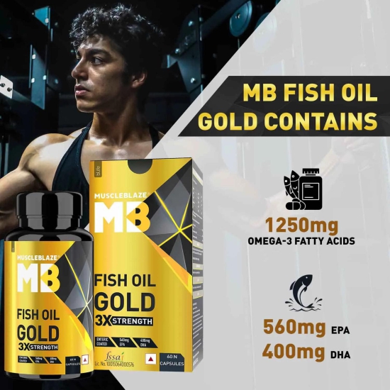 MuscleBlaze Omega 3 Fish Oil Gold 3x Triple Strength (EPA & DHA) - 1300 MG-60 Units