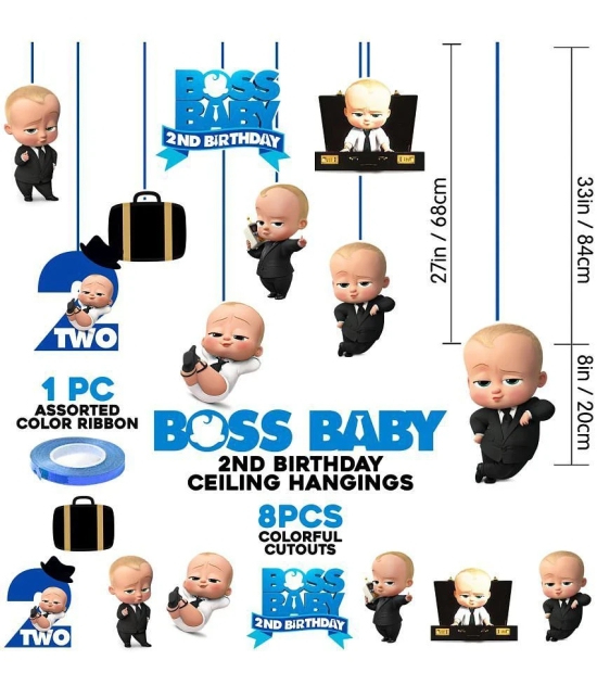 Zyozi Boss Baby Second Birthday Ceiling Hanging Streamers Kids Theme for Baby Shower 2nd Birthday Decorations Supplies (Pack of 8) - Blue