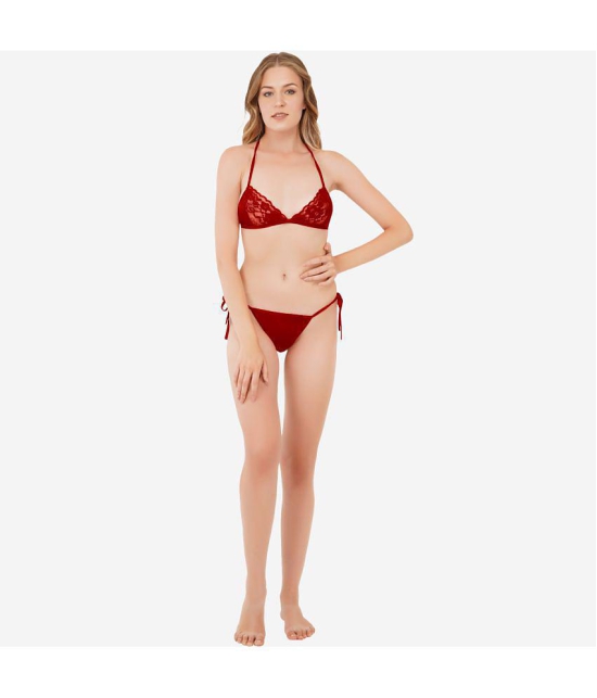 SELETA - Maroon Assorted Cotton Lycra Women's Bra & Panty Set ( Pack of 1 ) - None