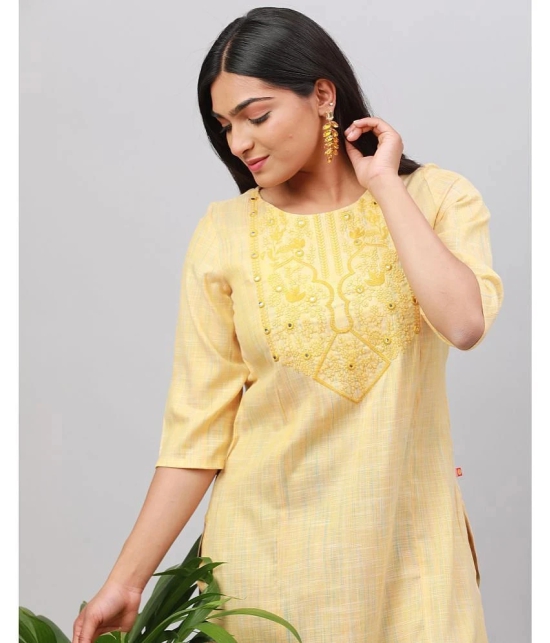 Alena Cotton Embroidered Straight Womens Kurti - Mustard ( Pack of 1 ) - None