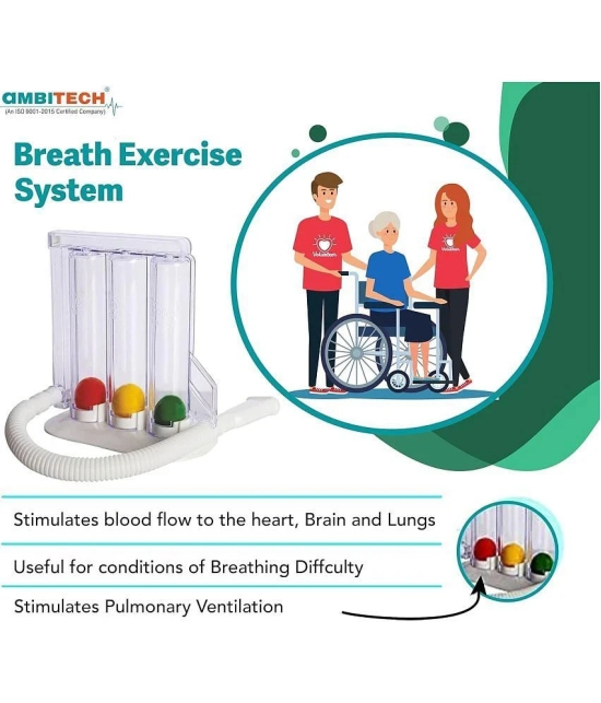 AmbiTech Respiratory 3 Ball Lung Exerciser, Spirometer, Pack of 1, White