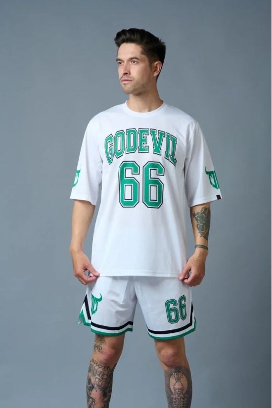 Go Devil 66 (in Green) Printed White Polyester Co-ord Set for Men 5XL