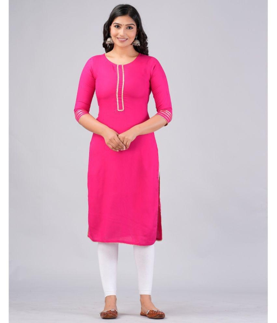 MAUKA Rayon Solid Straight Womens Kurti - Pink ( Pack of 1 ) - None