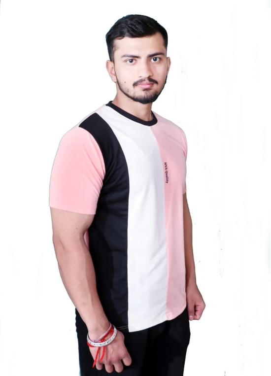 NVA Quality Solid Men's Round Neck Cotton Blend Half Sleeve Pink White Black T-Shirts