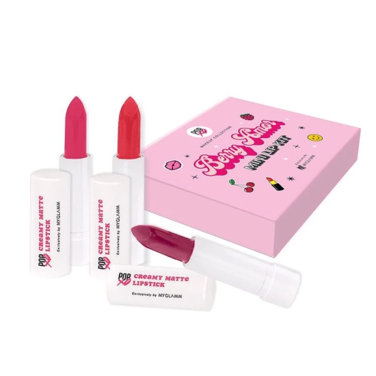 POPxo Makeup Mini Lip Kit - Berry Amor (Set of 3) | Creamy, Matte Finish, Highly Pigmented, Berry Shade Mini Lipsticks