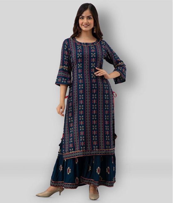 Lee Moda - Navy Blue Straight Rayon Women's Stitched Salwar Suit ( Pack of 1 ) - L