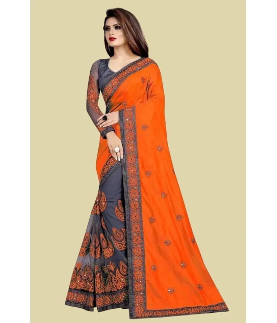 A TO Z CART Silk Embellished Saree With Blouse Piece - Orange ( Pack of 1 ) - Orange