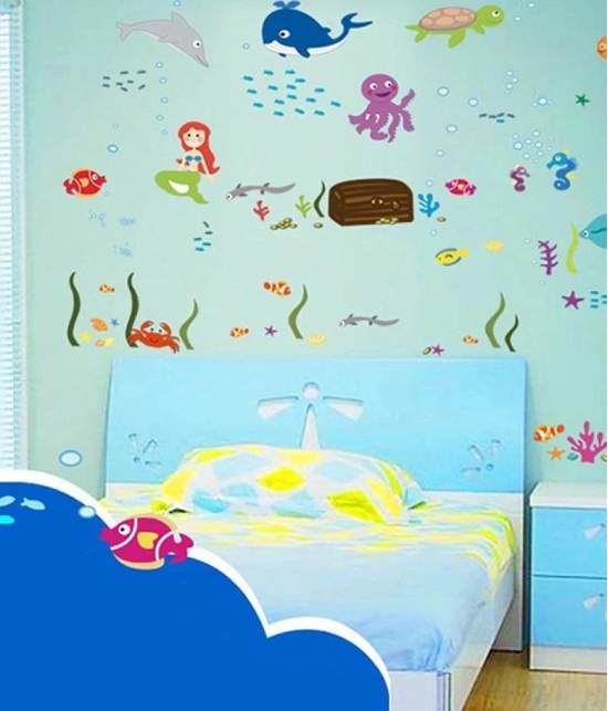 Asmi Collection Pvc Wall Stickers Octopus Fish In Sea For Kids Room