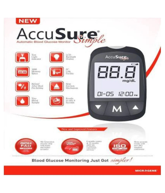 Accusure Glucometer Simple TD 4183 with 25 Strips, Lancets