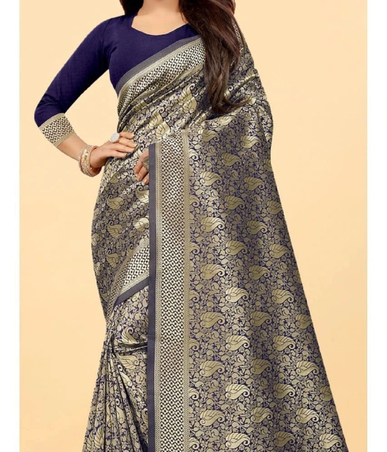 Gazal Fashions - Blue Banarasi Silk Saree With Blouse Piece ( Pack of 1 ) - Blue