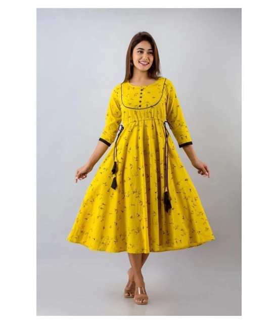 SVARCHI - Yellow Cotton Womens Anarkali Kurti ( Pack of 1 ) - XL