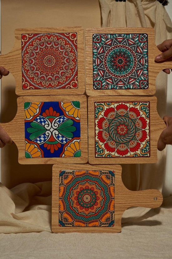 WOOD AND PRINT HAND PLATTERS-SET OF 2 ( turkish delight and sultans touch )