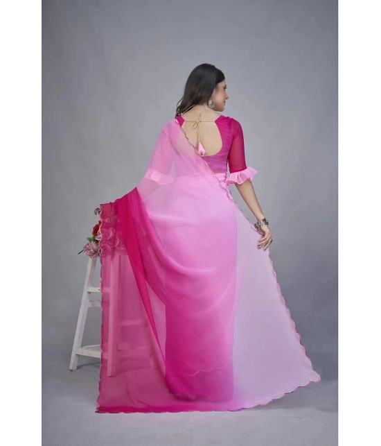 Apnisha Georgette Dyed Saree With Blouse Piece - Pink ( Pack of 1 ) - Pink