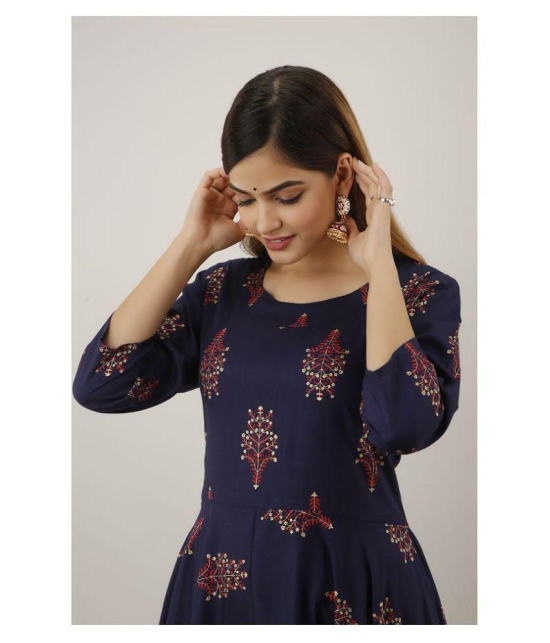 Lee Moda - Navy Rayon Women's Anarkali Kurti ( Pack of 1 ) - XL