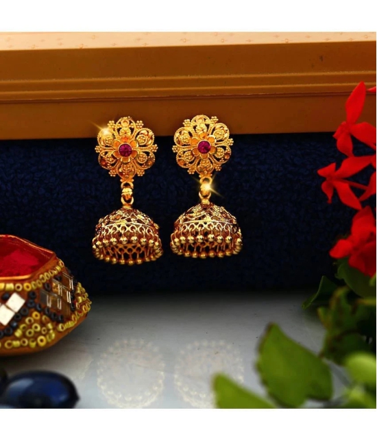 VIVASTRI Golden Jhumki Earrings ( Pack of 1 ) - Golden