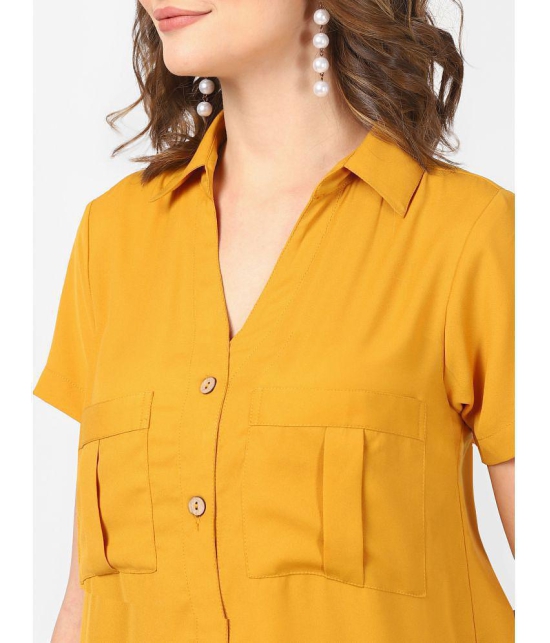 UrbanMark Women Solid Half Sleeves Knee length Shirt Dress - Mustard - None