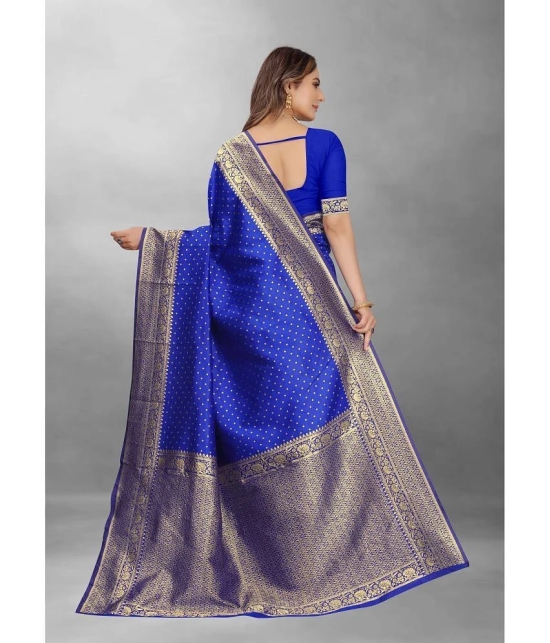 Gazal Fashions Banarasi Silk Embellished Saree With Blouse Piece - Blue ( Pack of 1 ) - Blue