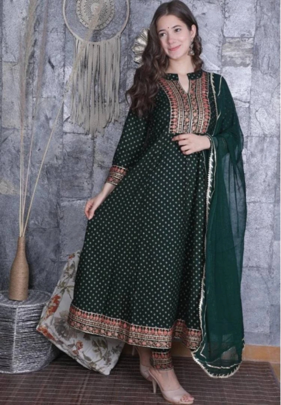 Womens Rayon Kurti with Bottom Set-2XL / Green