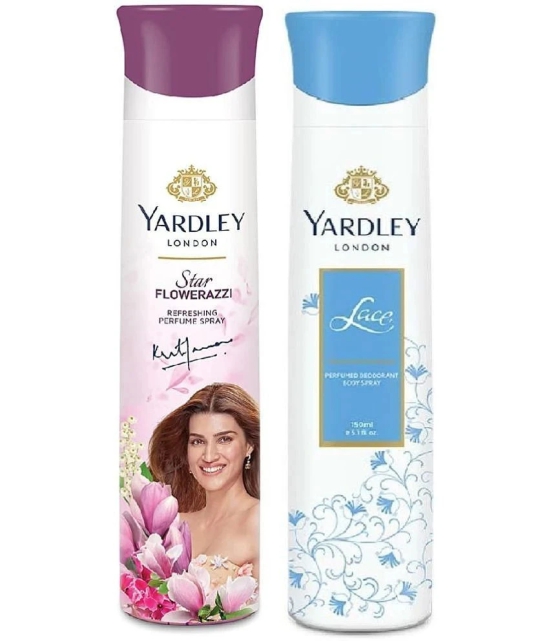 Yardley London - 1 FLAWERAZZI & 1LACE  150ML EACH , Deodorant Spray for Women,Men 300 ml ( Pack of 2 )