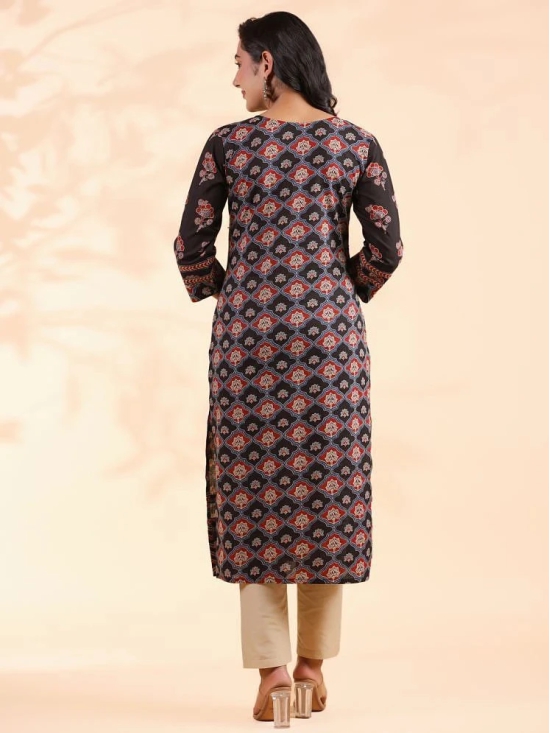 Vbuyz Cotton Printed Straight Womens Kurti - Black ( Pack of 1 ) - None