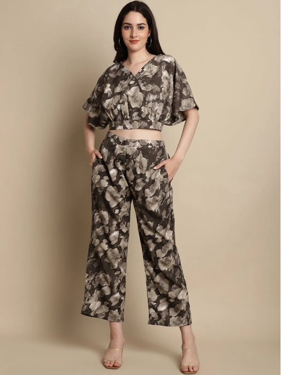 Women Brown Printed Crop Top With Palazzos-S / Brown