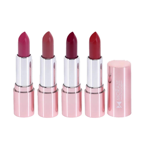 Moraze Creamy Matte Stick Lipstick For Women, Waterproof & Long Lasting (I Mean Business+Last Chance+Priorities Right+Saas Overload) (Pack Of 4)