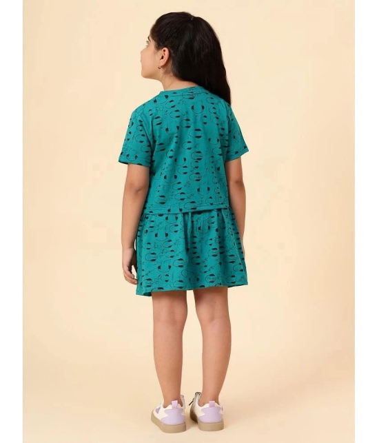 Diaz Turquoise Cotton Girls Top With Skirt ( Pack of 2 ) - None