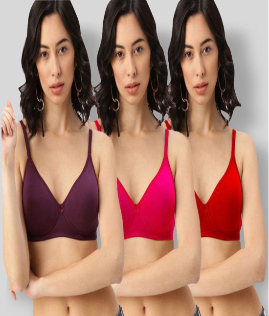 Tkeshto - Multicolor Cotton Non - Padded Women's T-Shirt Bra ( Pack of 3 ) - 34