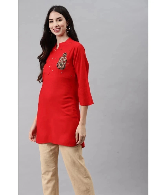 HIGHLIGHT FASHION EXPORT - Red Rayon Womens Straight Kurti - M