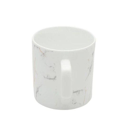 Clay Craft Marble Monochrome 220 ML White Gold Coffee & Tea Mugs | White | Set of 6 Pcs