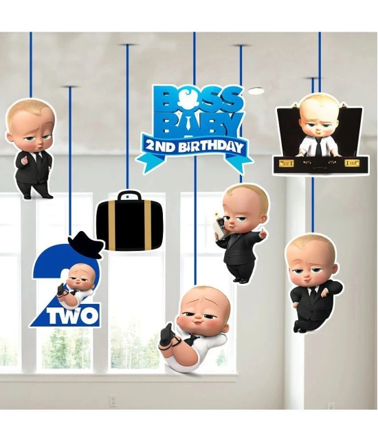 Zyozi Boss Baby Second Birthday Ceiling Hanging Streamers Kids Theme for Baby Shower 2nd Birthday Decorations Supplies (Pack of 8) - Blue