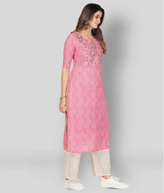 Vbuyz - Pink Cotton Womens Straight Kurti ( Pack of 1 ) - L