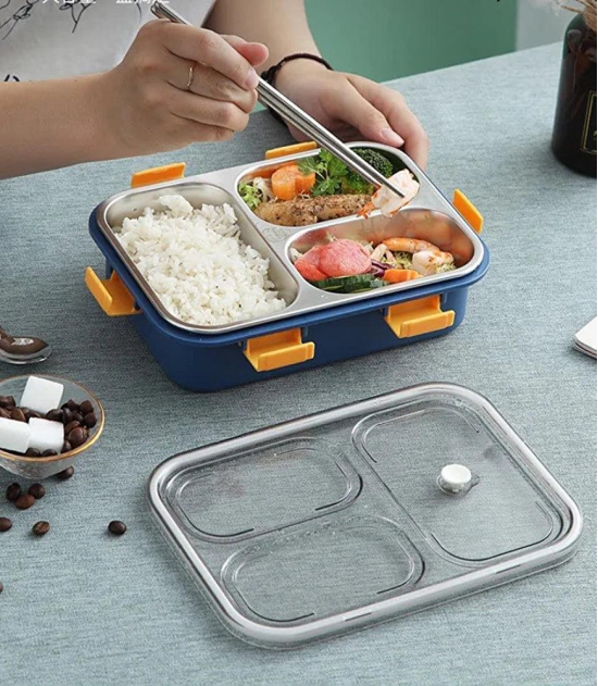 Thermal Insulation 3 Compartment Lunch Boxes Reusable Microwave Freezer Safe Stainless Steel Portion Snack Containers for Adults and Kids(Pack of 1)