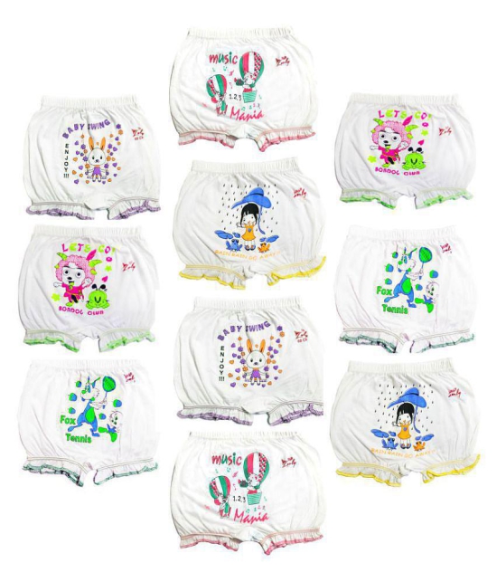 Girls and Boys White cotton printed Bloomer drawer Multi pack(pack of 10) - None