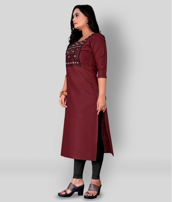 Rangrasiya - Maroon Cotton Blend Women's Straight Kurti ( Pack of 1 ) - L