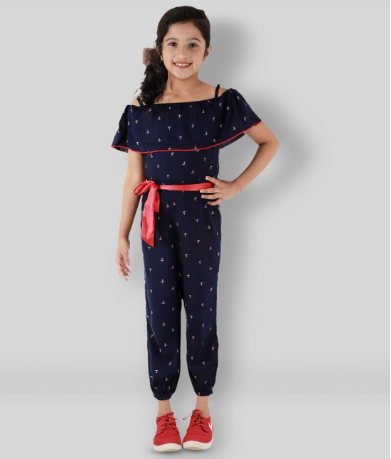 Kids Cave - Navy Blue Rayon Girls Jumpsuit ( Pack of 1 ) - None