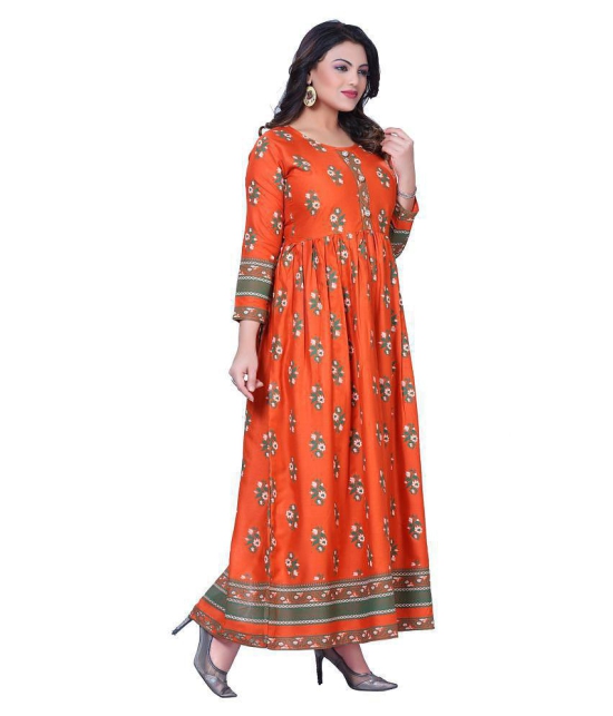 HAYA - Rust Rayon Womens Anarkali Kurti - S