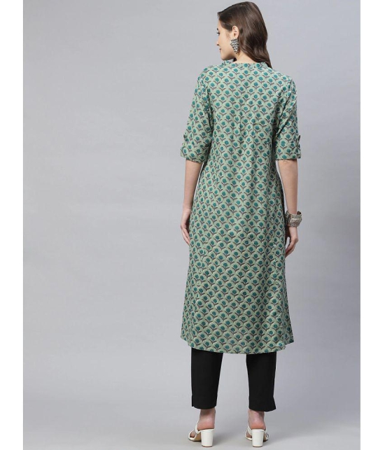 Divena - Green Cotton Womens Front Slit Kurti - 3XL