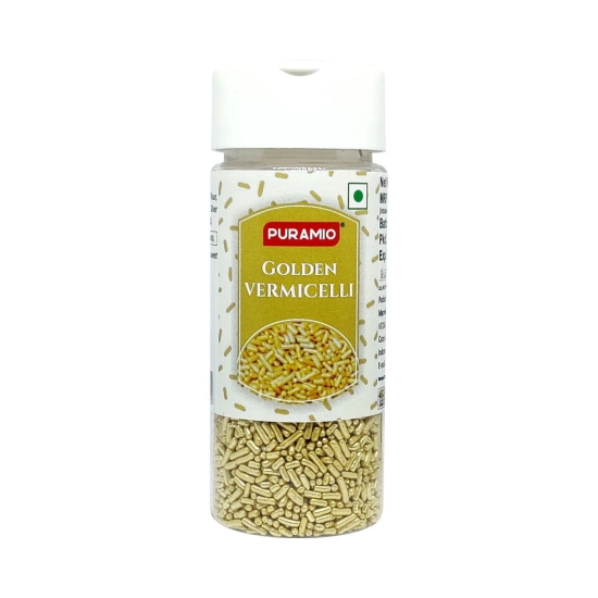 Puramio Golden Vermicelli Sprinkles With (Real Silver Vark) For Cake Decoration, 50 gm