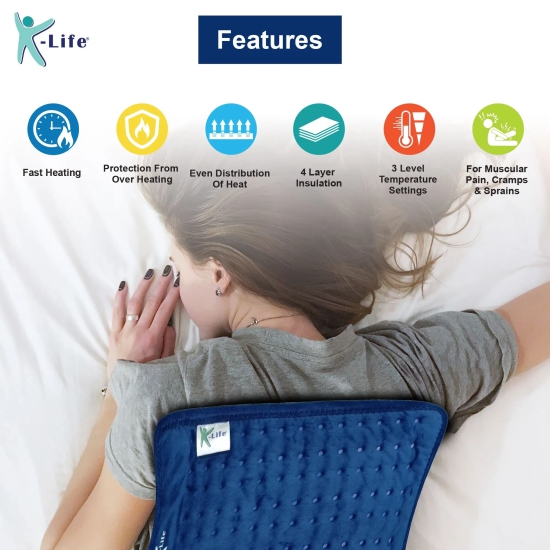 K-life Velvet Heat Therapy Orthopedic Pain Relief Electric Heating Pad with Temperature Controller for Joints, Muscle, Back, Leg, Shoulder, Knee, Neck & Period Cramps