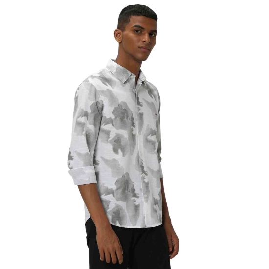 Light Grey & White Tonal Print Slub Shirt