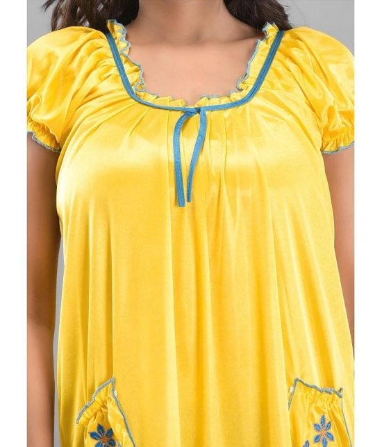 Anjaneya Creations - Yellow Satin Womens Nightwear Nighty & Night Gowns ( Pack of 1 ) - None