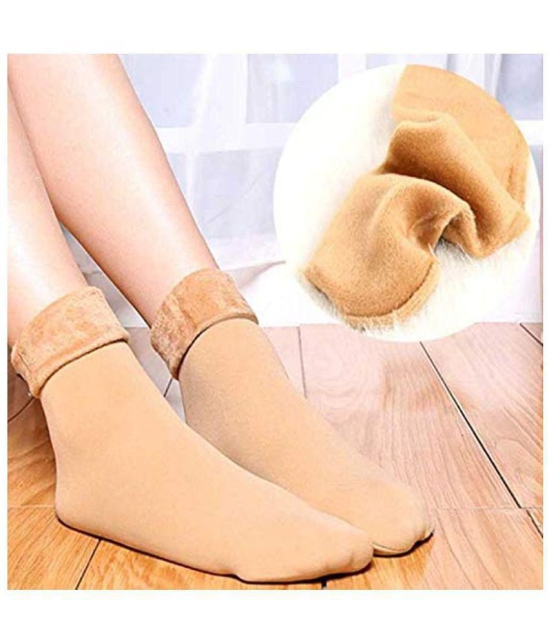 THRIFTKART - Beige Polyester Womens Thumb Socks ( Pack of 2 ) - None