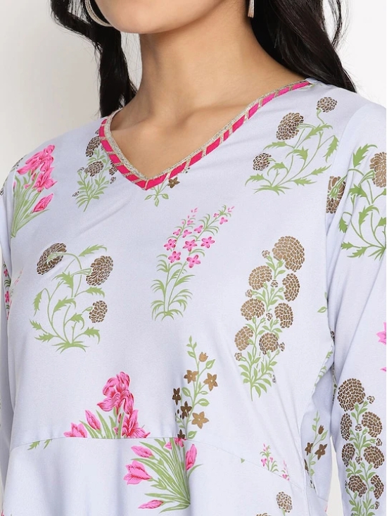 Women Blue Floral Printed Panelled Kurti with Harem Pants