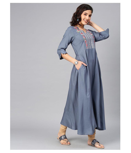 Alena - Blue Viscose Womens Flared Kurti - S