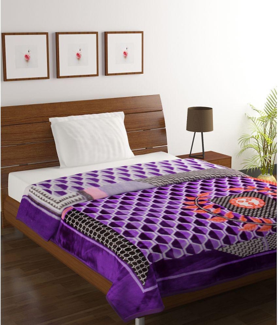 HOMETALES Mink Abstract Print Single Blanket ( 150 cm x 205 cm ) Pack of 1 - Purple - Purple