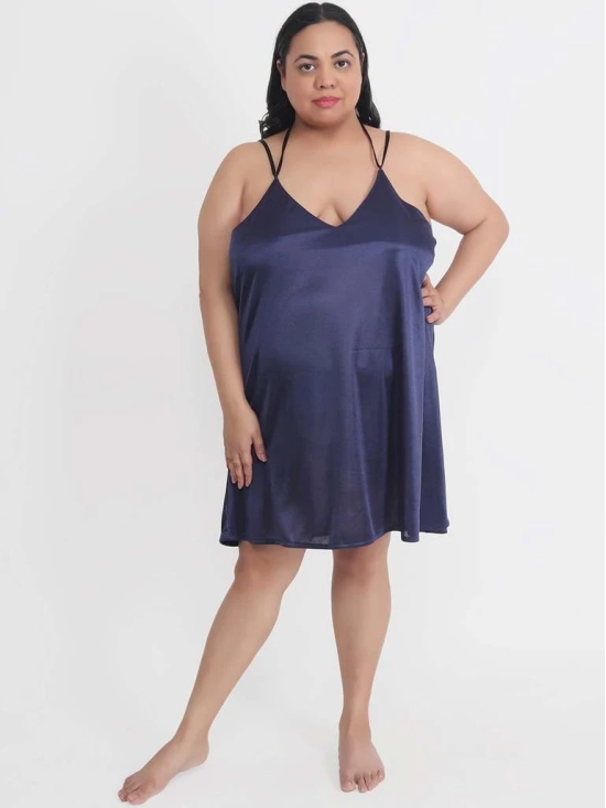 Plus Size Sexy Solid Satin Navy Babydoll and Bikini Dress Dress for Honeymoon BB37N